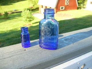 Old Cobalt Blue Bottles Milk Of Magnesia 5 " & Bromo - Seltzer 2 1/2 " Bottle