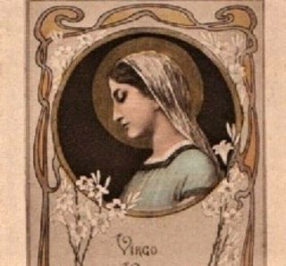 Art Nouveau & Lily Flowers - Holy Virgin Mary - Splendid Antique Holy Card