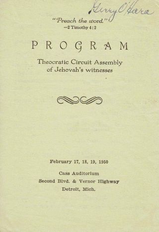 1950 Circuit Assembly Program Detroit,  Mich.  February 17,  1950 Watchtower