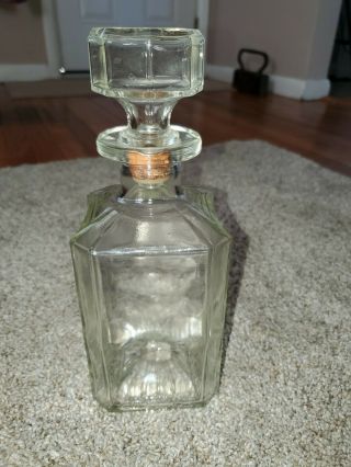 Vintage Glass Bottle Decanter With Cork Stopper.