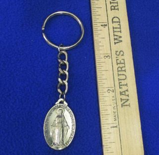 Silver Tone Metal Key Chain Religious Charm Virgin Mary Catholic Faith