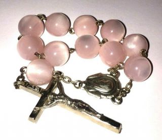 Vintage Pink Moonstone Rosary Prayer Beads Religious Crucifix