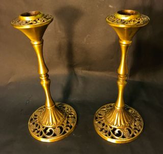 Vintage Oppenheim Israel Brass Candle Holders With Vintage Candles Judaica