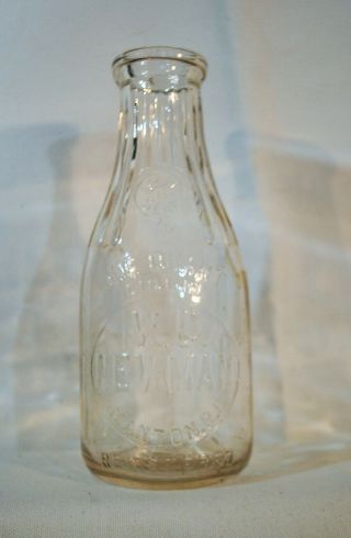 Vintage W.  C.  Newman Dairy Farm Milk Glass Bottle Manton Ri Qt Embossed Old