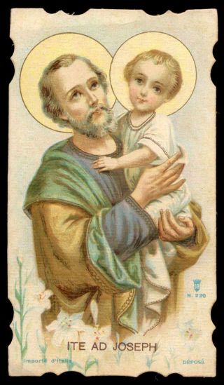 Ite Ad Joseph - St Joseph W/ Child Jesus Old W/ Gold Holy Card