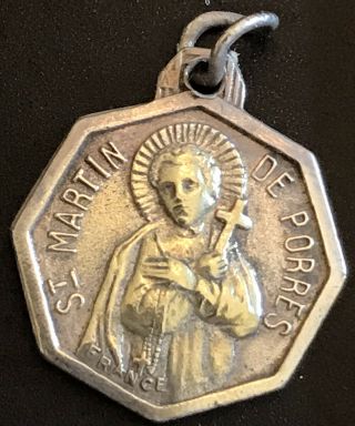 Vintage Catholic St Martin De Porres Silver Tone Religious Medal France