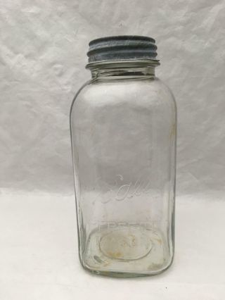 Vintage (1/2) Half Gallon Clear Ball Perfect Mason Jar 5 W Zinc Lid Script Ball