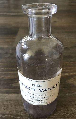 Vintage Pure Extract Vanilla Bottle With Label Morris Drug Co York Penna