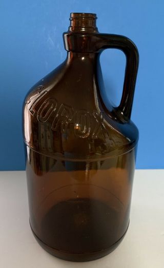 Vintage Clorox Amber Brown 1 Gallon Glass Jug Bottle - Des.  Pat.  Pend.