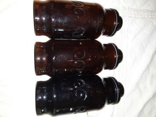 Dark Amber Brown Glass Apothecary Jars Fleur De Lis Vintageapprox.  9 1/2 " Tall