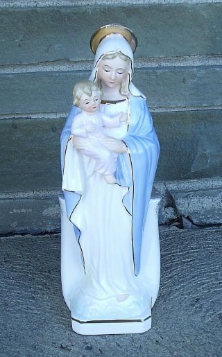 Vintage Lefton Japan 3934 Virgin Mary Holding Jesus Ceramic Planter 12 "