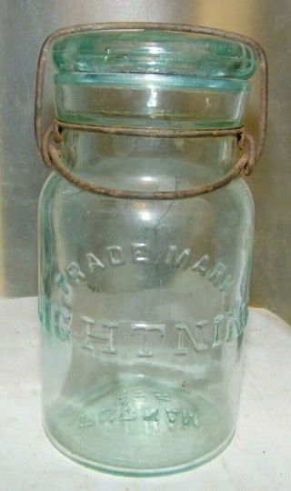 Vintage Old Tall Fruit Jar Trademark Lightning Putnam 535 Tall Pint Aqua