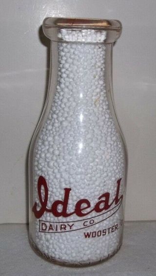 Ideal Dairy Co.  Wooster Oh.  Pyro Pint Milk Bottle
