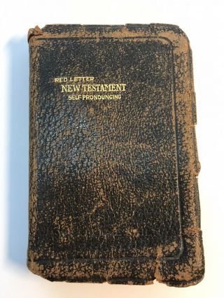Old Red Letter Testament Bible Leather Bound Pocket Size Self Pronouncing