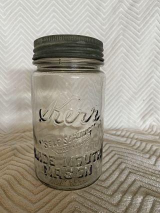 Antique Canning Jar - Kerr Wide Mouth Mason,  1 Quart,  Zinc/glass Lid (ball)