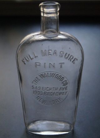 Antique Ny City Strap Sided Pint Whiskey Flask - The Walwood Co.