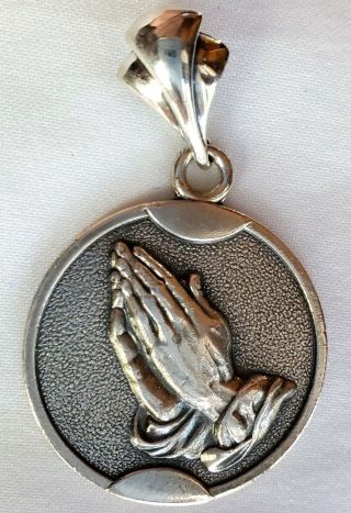 Vintage Sterling Silver Serenity Prayer Pendant - Praying Hands