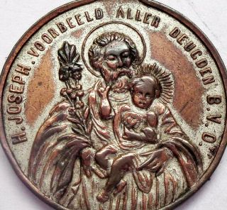 Saint Joseph & The Miraculous Virgin - Antique Old Art Medal Signed Beelaerts