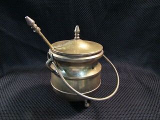 Vintage Brass Holy Water Pot W/lid & Sprinkler,  Ceramic Aspergillum