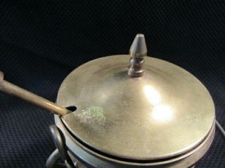 Vintage Brass Holy Water Pot w/Lid & Sprinkler,  Ceramic Aspergillum 3