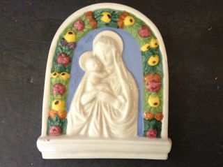 Vintage Ceramic Virgin Mary And Baby Jesus Plaque