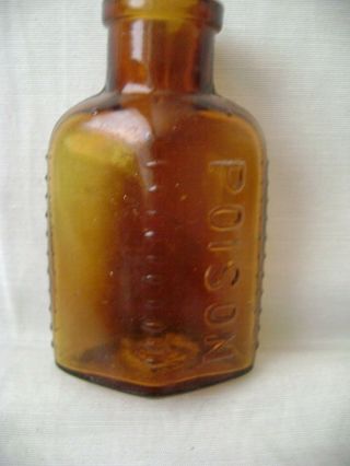 Antique Amber Color Poison Glass Bottle With Safety Bumps,  Dug In Benicia Cal