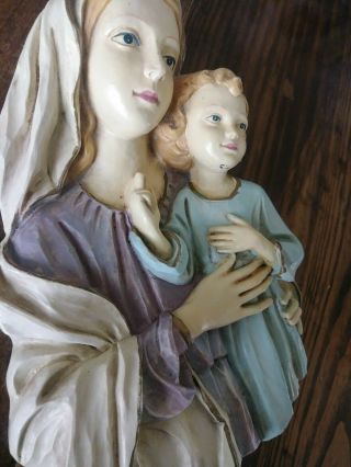 Old Hand Painted Plaster Madonna And Child Pastel Colors Plaque 8 