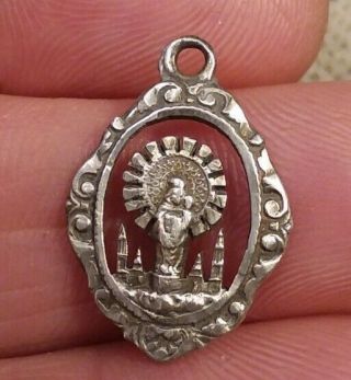 Antique Spanish Our Lady Of Pilar Mary Jesus Sterling 800 Silver Medal