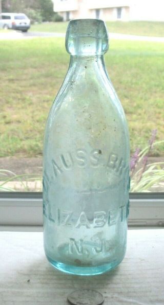 Victorian Aqua Squat Soda Embossed,  Clauss Bros,  Elizabeth,  Nj