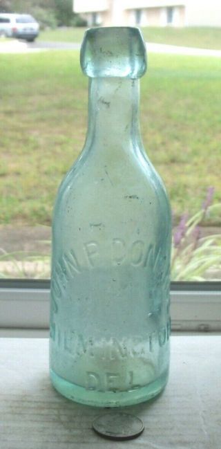 Victorian Aqua Squat Soda Embossed,  John P Donahoe,  Wilmington,  Del
