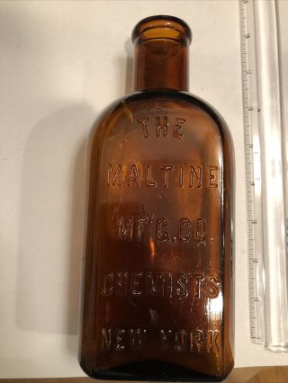 Vintage Antique Amber Bottle “the Maltine Mfg Co Chemists York”