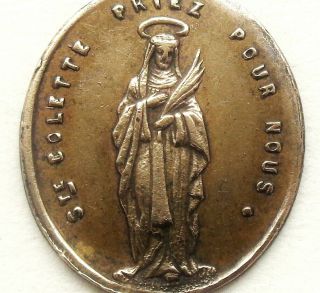 Saint Colette & The Holy Guardian Angel - Rare Antique Medal Pendant