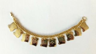 Ten Commandments Gold Tone Charm Bracelet