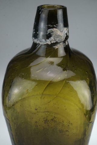 Antique Mould Blown Gin Bottle in Olive Amber Hand Applied Top Air Bubbles PP74 2