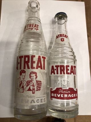 Vintage A - Treat Beverages Acl Soda Bottles Allentown Pa Family Scene 12 & 8 Oz