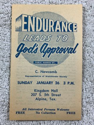 1970 Jehovahs Witnesses Watchtower Handbill Public Talk Invitation Usa