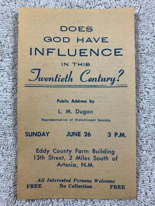 1968 Jehovahs Witnesses Watchtower Handbill Public Talk Invitation Usa