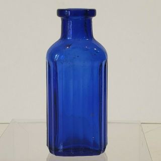 Cobalt Blue Bottle Ribbed glass Poison? Cork Top Bottle 3 