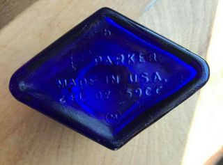 Vintage Cobalt Blue Ink Bottle Diamond Shaped Embossed Parker Usa W/ Cap