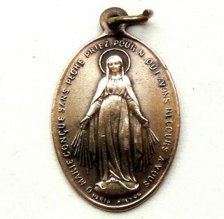 ANTIQUE BRONZE PENDANT SIGNED PENIN - THE MIRACULOUS MEDAL OF HOLY VIRIGN MARY 2