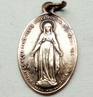 ANTIQUE BRONZE PENDANT SIGNED PENIN - THE MIRACULOUS MEDAL OF HOLY VIRIGN MARY 3