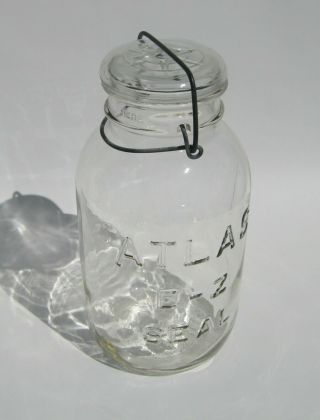 Old Antique Vintage Clear Glass Atlas E - Z Seal Half Gallon Canning Jar W/ Lid