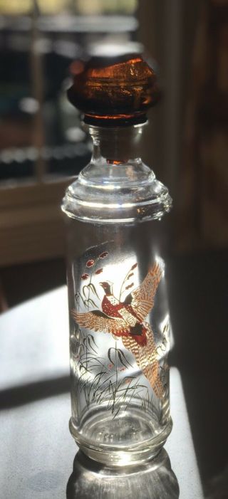 Vintage Mid - Century Liquor Bottle Glass With Wild Turkey Pheasant Cork Top