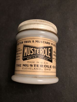 Vintage Musterole White Milk Glass Jar Made U.  S.  A.