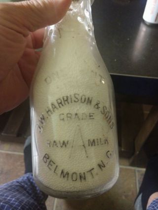 Pint J.  W.  Harrison & Son Dairy Grade A Raw Milk Bottle Belmont,  Nc