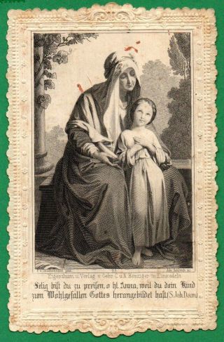 St.  Anne W/ Virgin Mary Antique Embossed Edge Holy Card