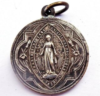 IMMACULATE CONCEPTION OF MARY & POPE PIUS X - ANTIQUE VATICAN MEDAL PENDANT 2