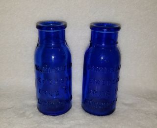 Vintage Cobalt Blue Bromo Seltzer Bottles 4 " - Set Of 2