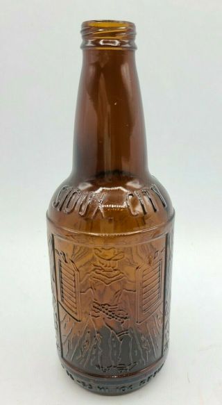 Vintage Sarsaparilla Amber Glass Soda Bottle Sioux City Cowboy Saloon Embossed 2