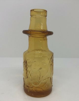 Antique Vintage Yellow Amber Glass Bottle Vase Embossed Fruit